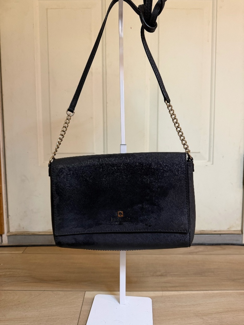 Kate Spade Black Crossbody Bag Gold Chain Strap Small Shoulder Purse
